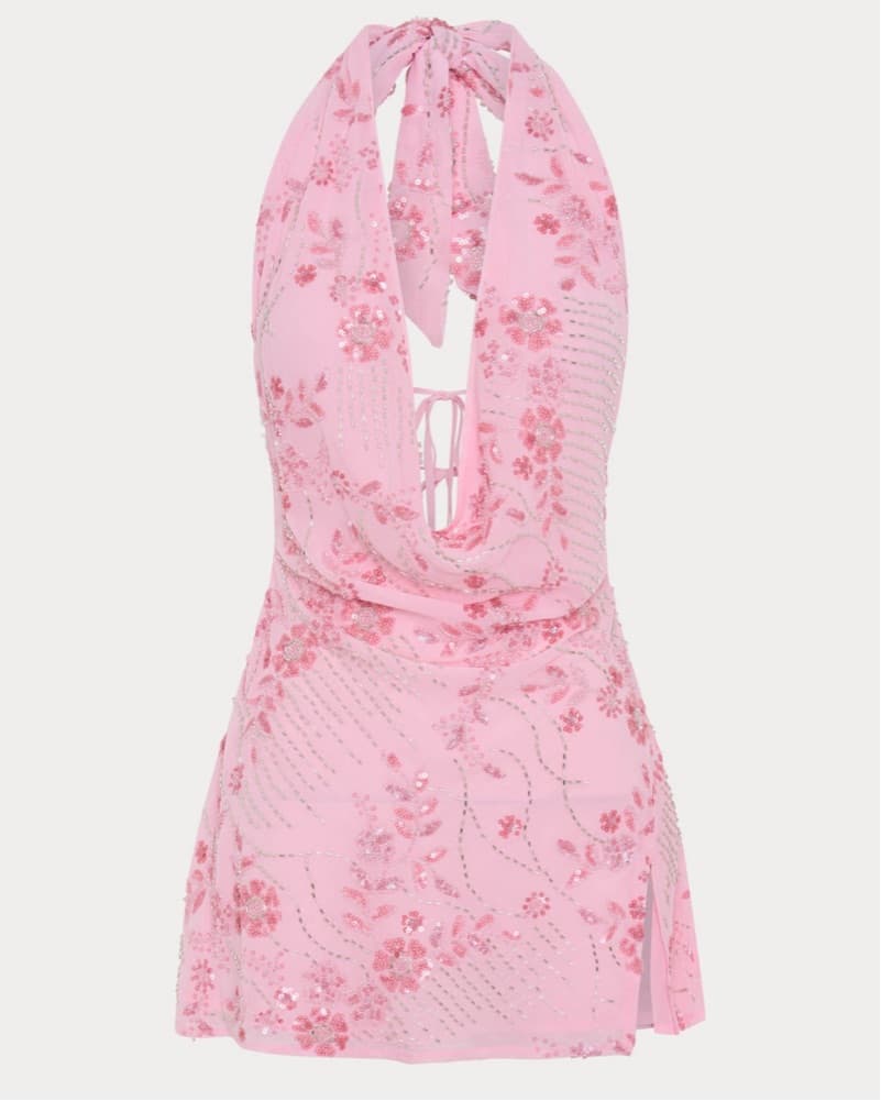 Pink Beaded Halter Dress - Image 1