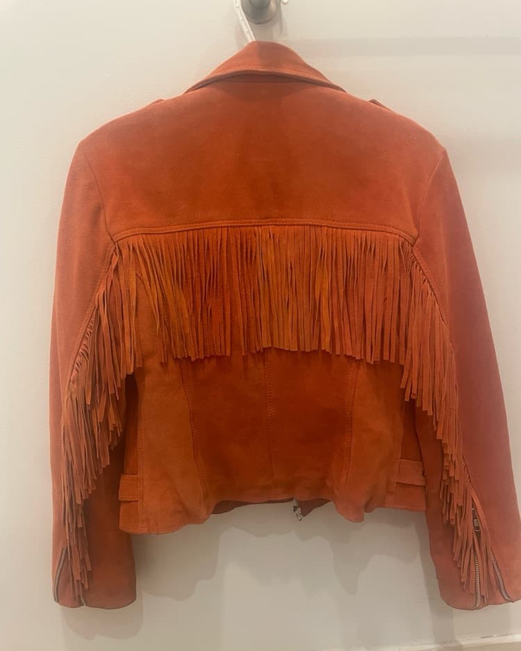 Suede, Orange Fringe VintageBiker Jacket - Image 4