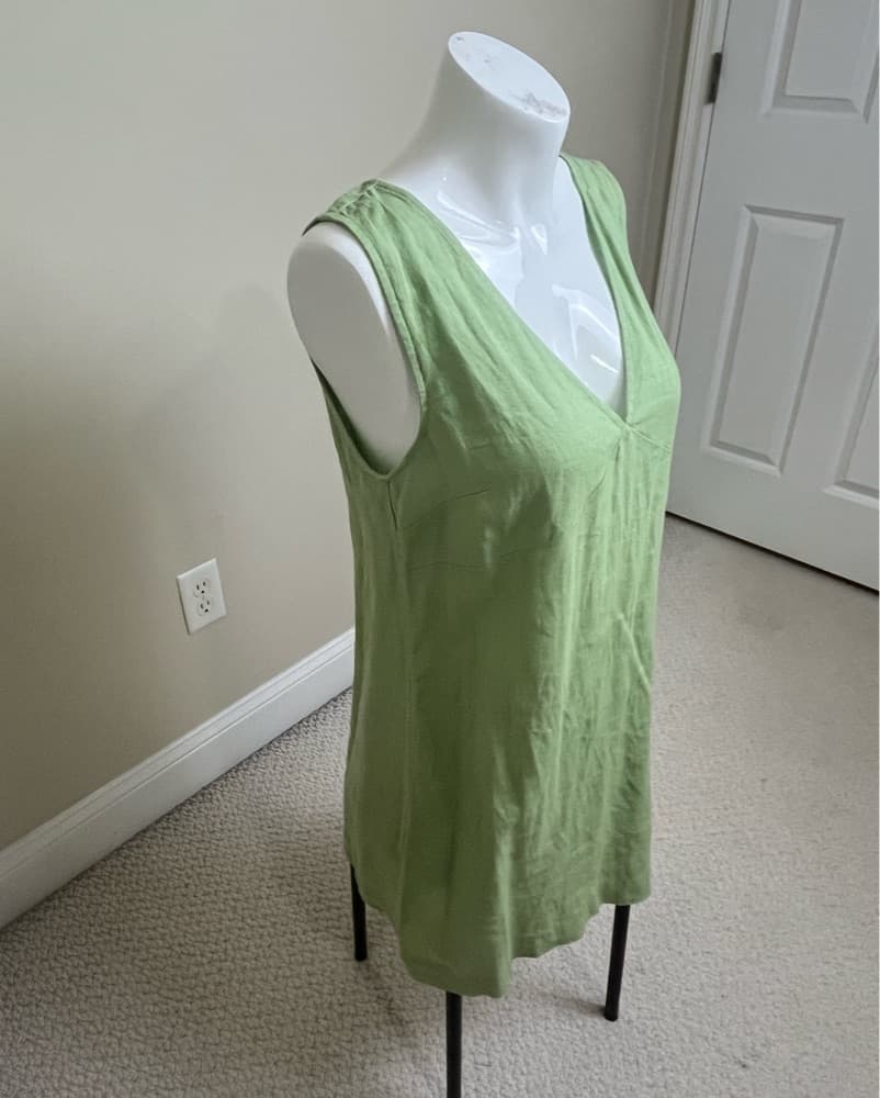 Madewell Lime Green V-Neck Linen Dress - Image 3