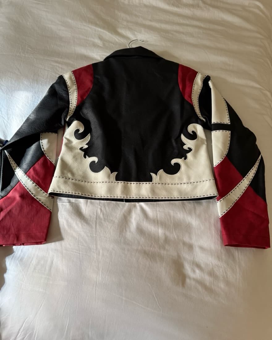 Black/White/Red Leather Race Car Jacket - Image 3