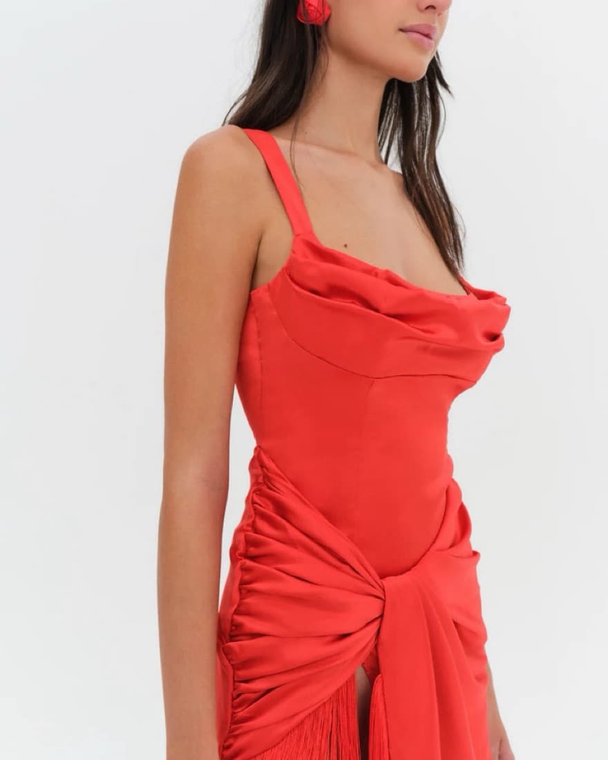 Anisa Red Fringe Midi Dress - Image 4