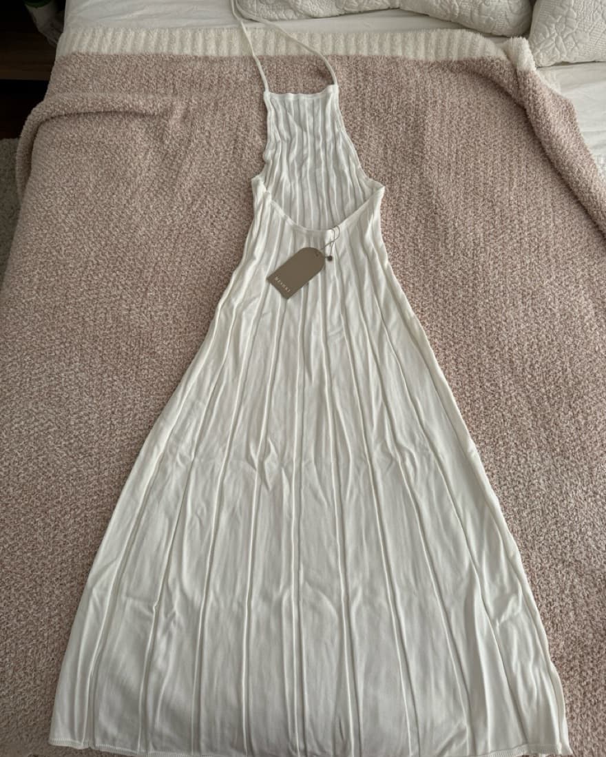Meshki Low Back Halter Dress White - Image 4