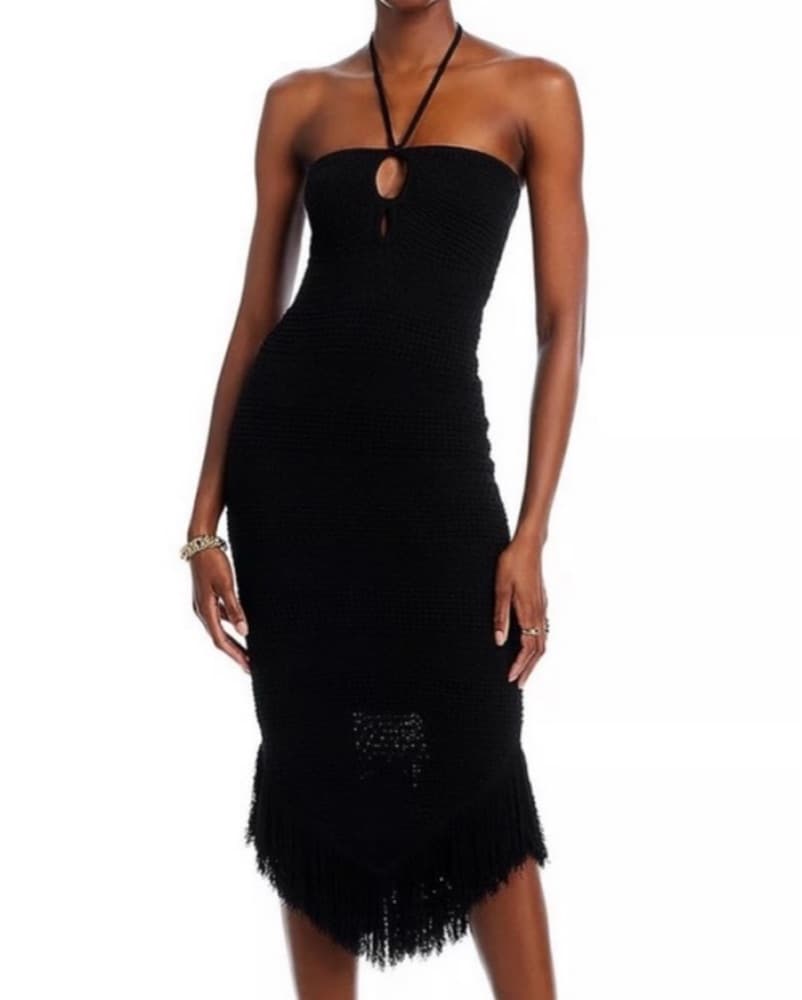Black Cutout Halter Dress - Image 1