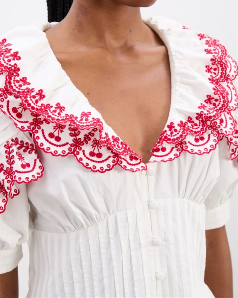 Embroidered Cherry Puff Sleeve Blouse - Image 3
