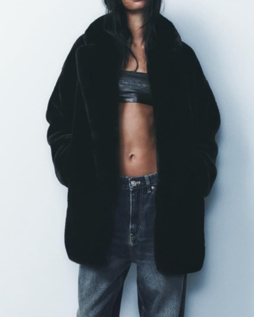 Zara Black Faux Fur Coat - Image 4