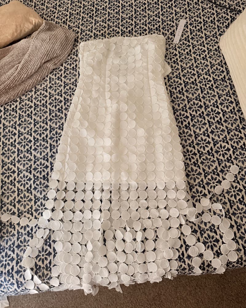 White Strapless Textured Midi Dress - Image 1