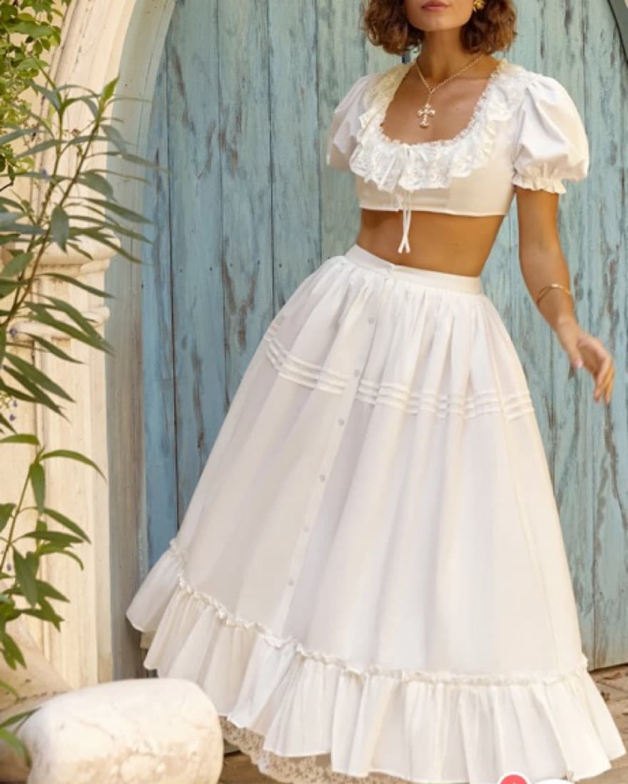 Ethereal White Lace Crop Top and Flared Skirt Set - Image 4