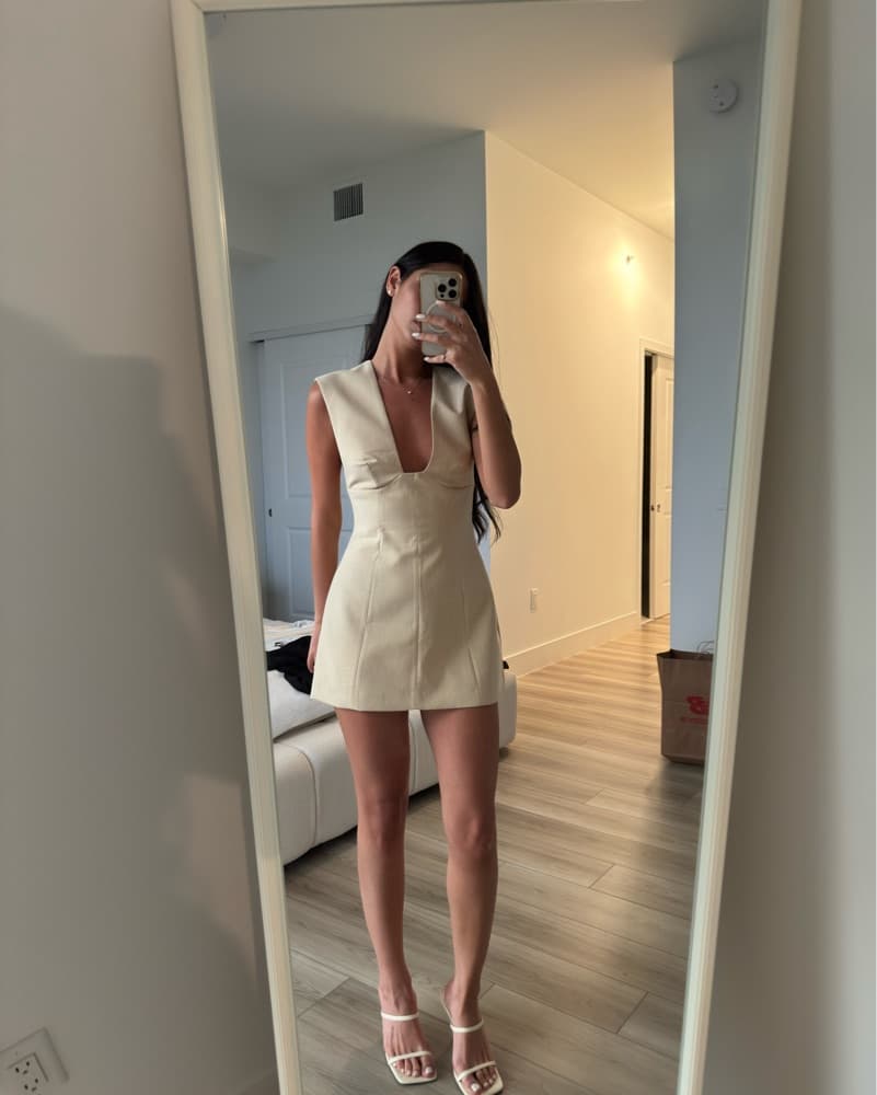 Chic Beige Wrap Mini Dress - Image 1