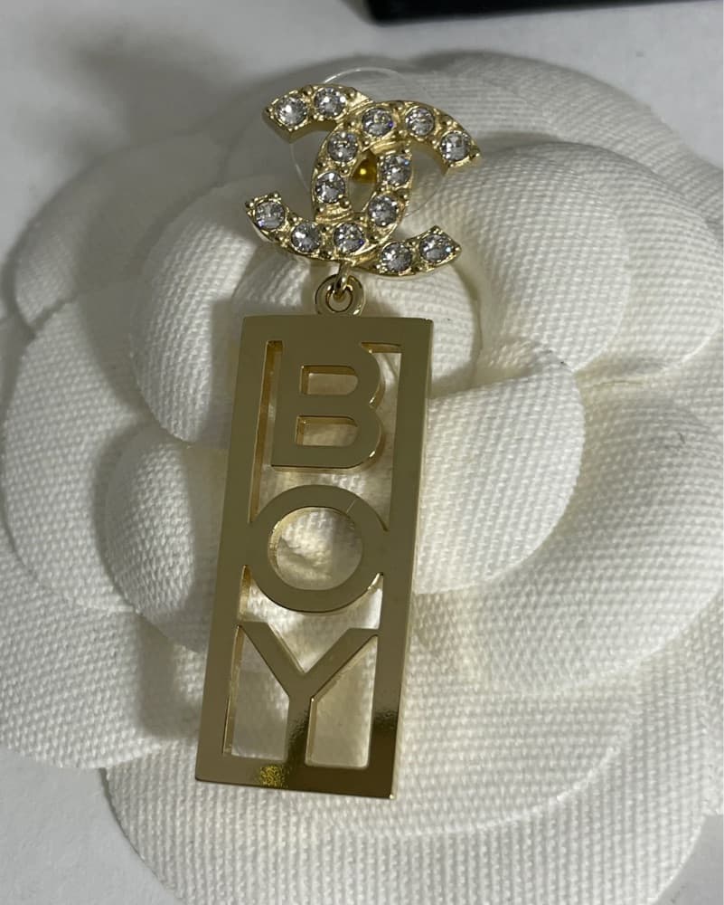 Chanel Crystal CC Boy Drop Earrings Gold - Image 2