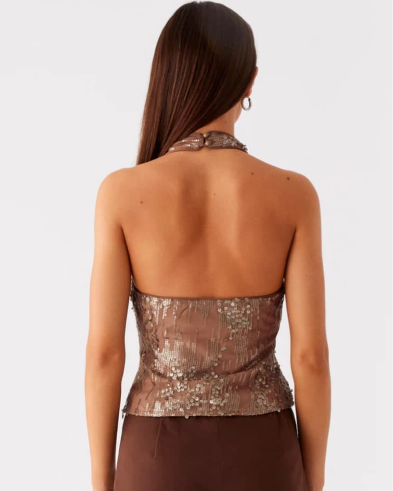 Peppermayo Brown Reyce Sequin Halter Top - Image 2