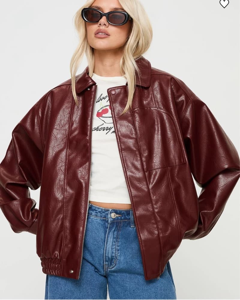 Princess Polly Leather Jacket Burgundy  - Image 1