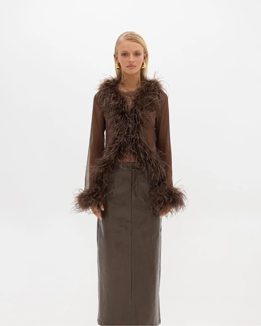 Bubish Gigi Sheer Feather Blouse - Choco - Image 2