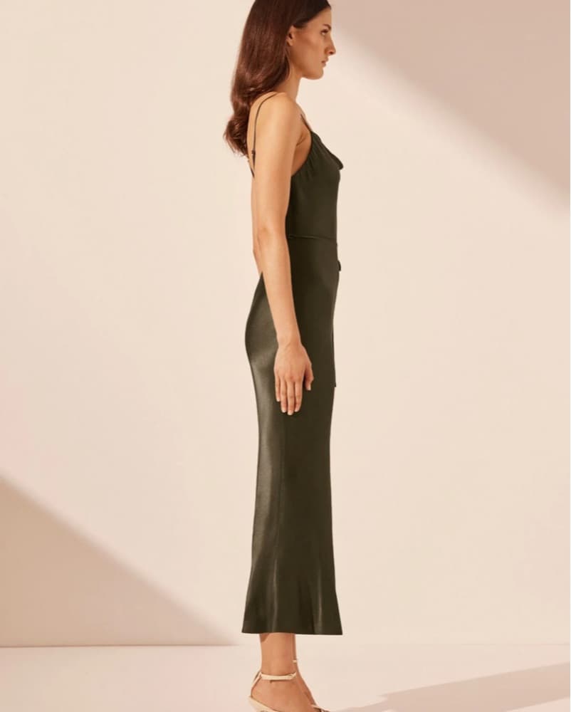 Olive Green Satin Slip Midi Dress - Image 5
