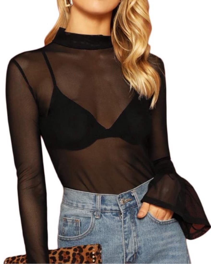 Mesh Black Flare Sleeve Top  - Image 2
