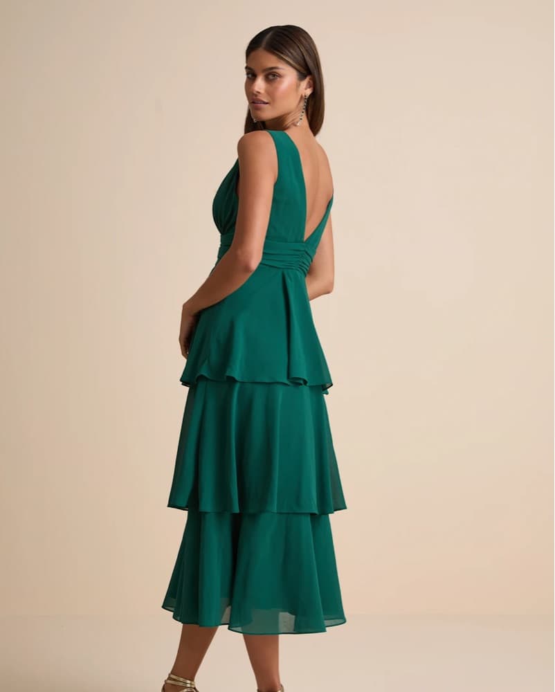 Emerald Green Tiered Midi Dress - Image 4