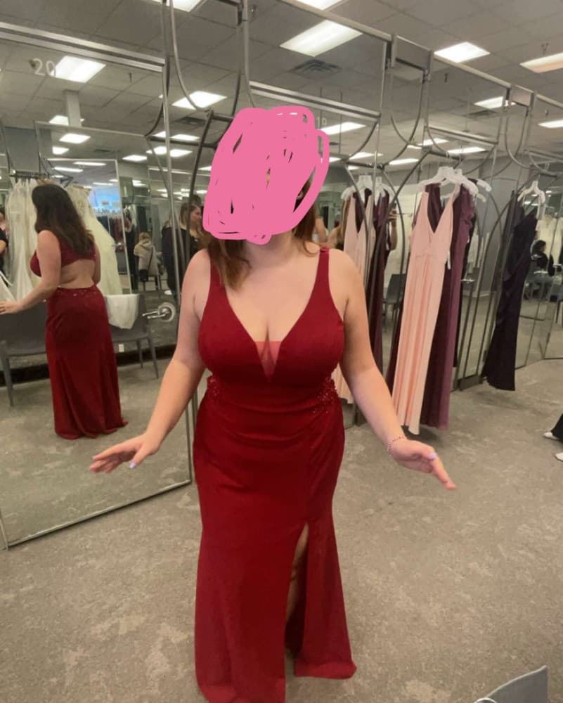 Elegant Crimson Gown with Sparkling Embellishments - Image 1