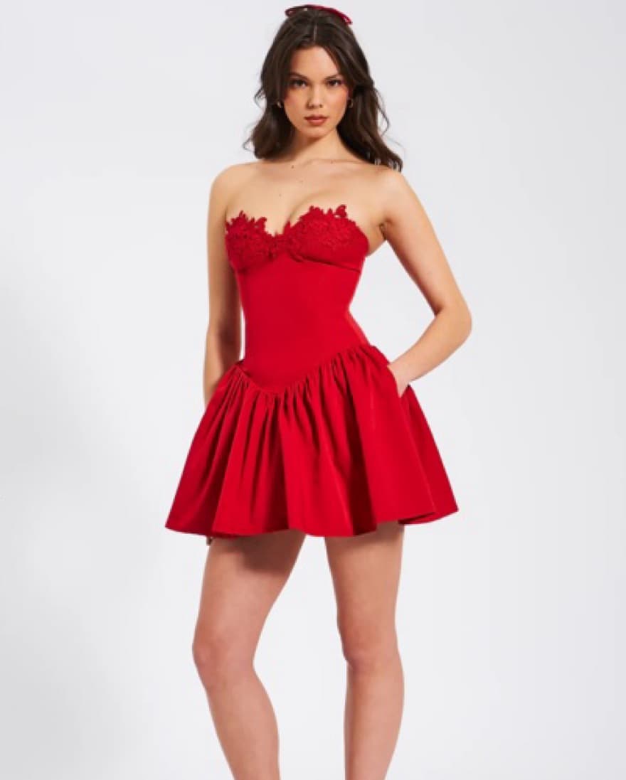 Miss circle Red Lace Corset Puffy Dress - Image 3