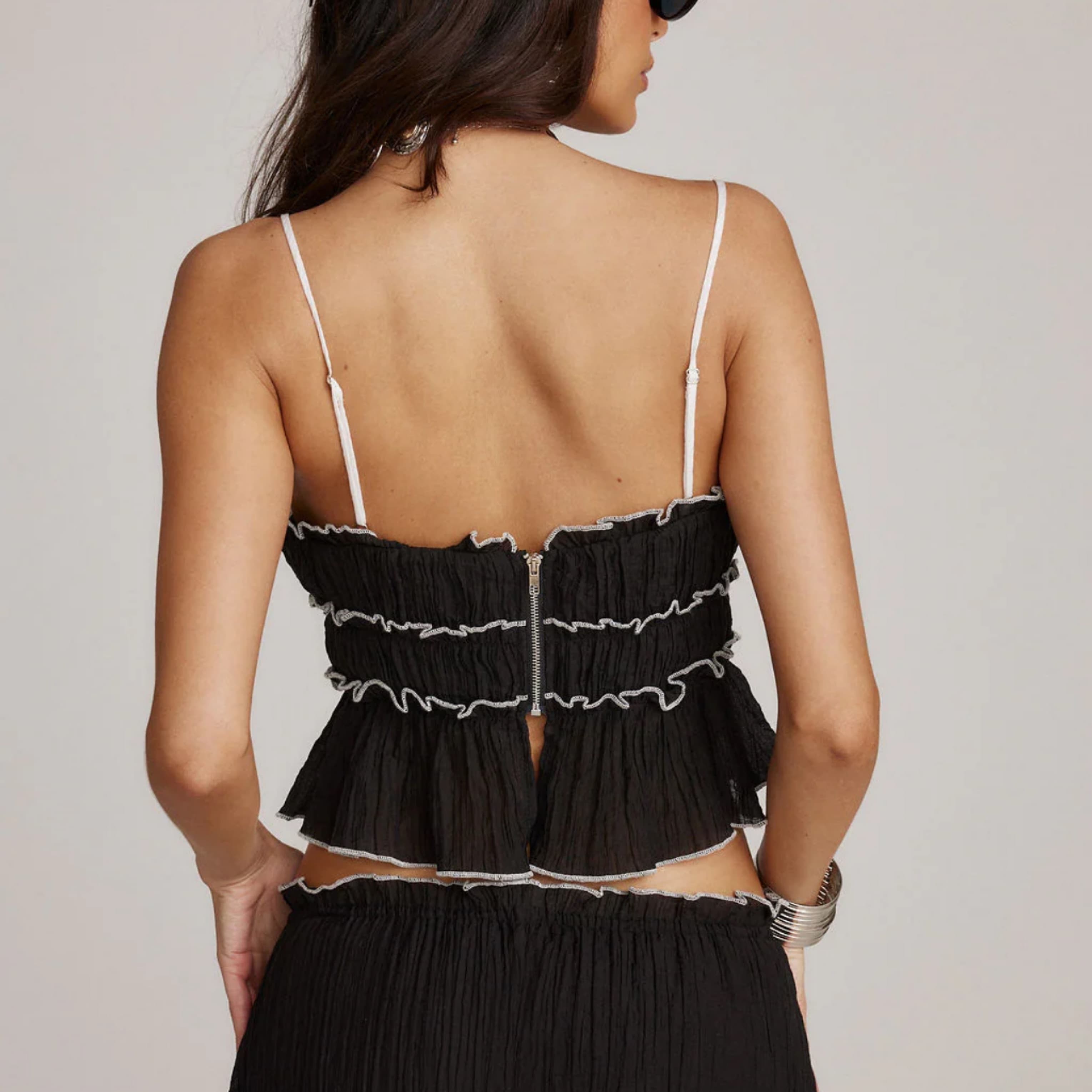 Black White Dahlia Tie Tank - Image 2