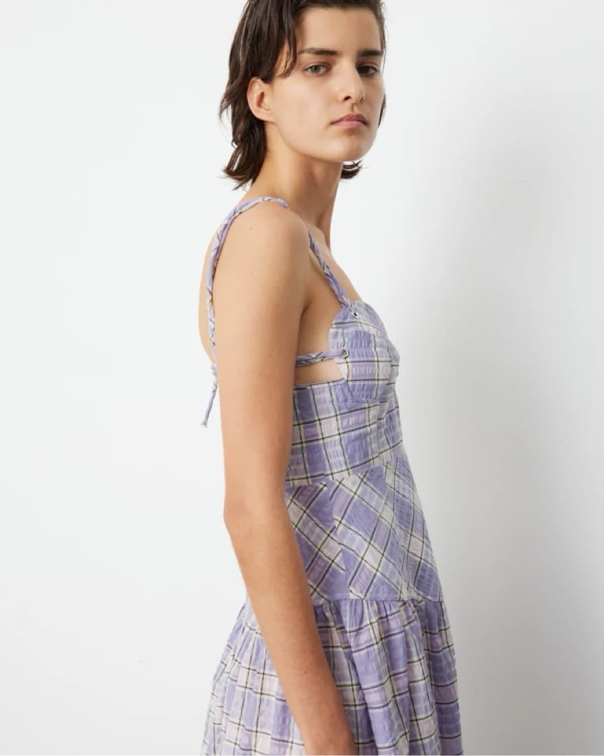 Ganni Checked Seersucker Purple Dress - Image 4