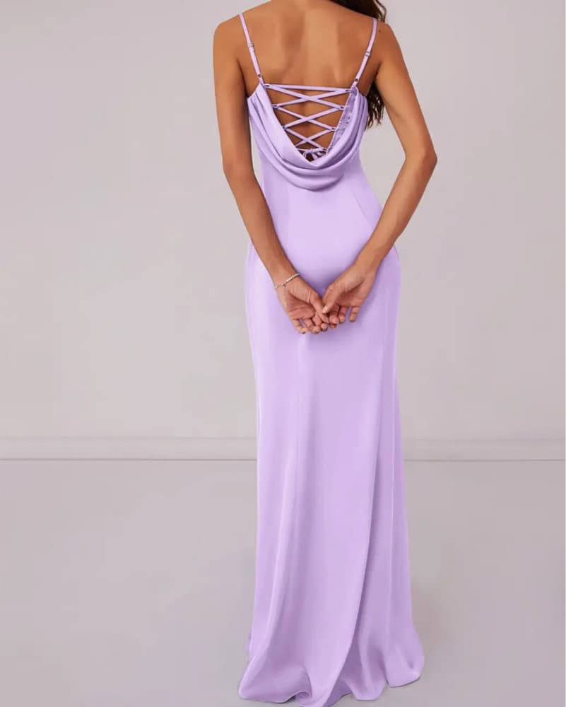 Lace Up Mermaid Stretch Satin Dress - Image 2