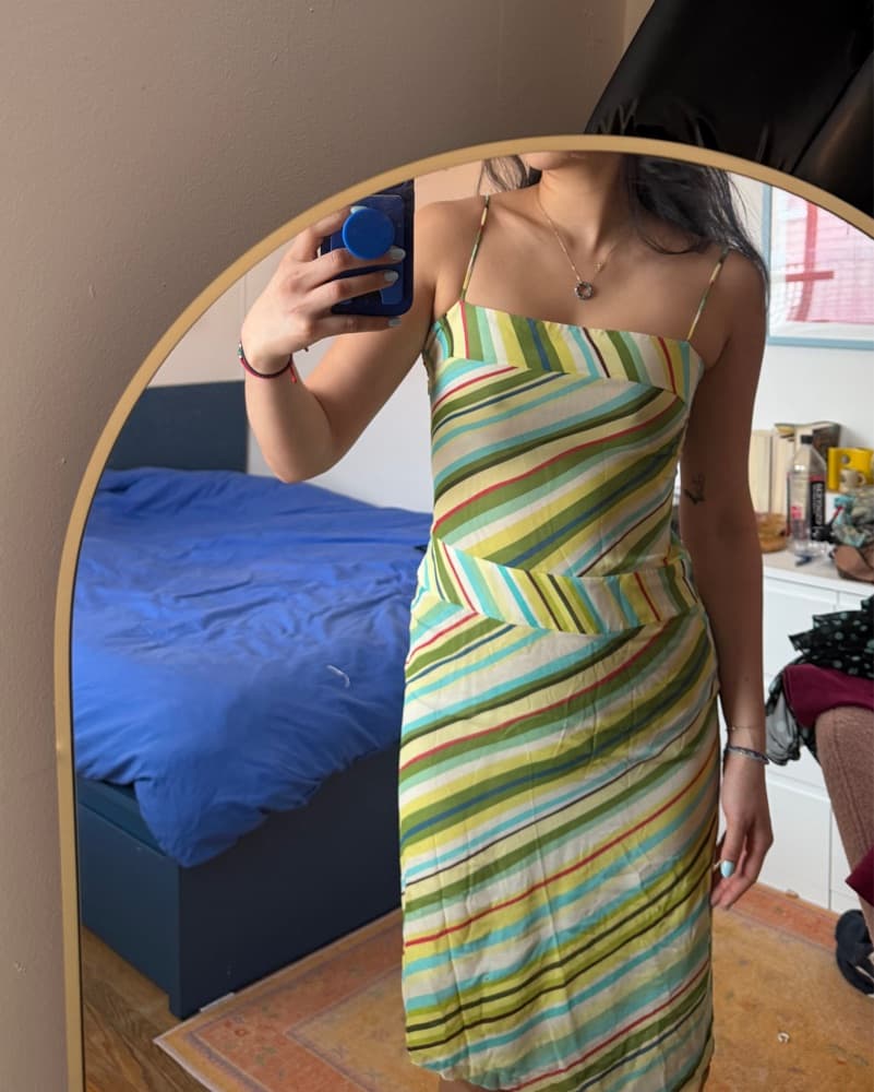 vintage silk colorful stripped dress - Image 4