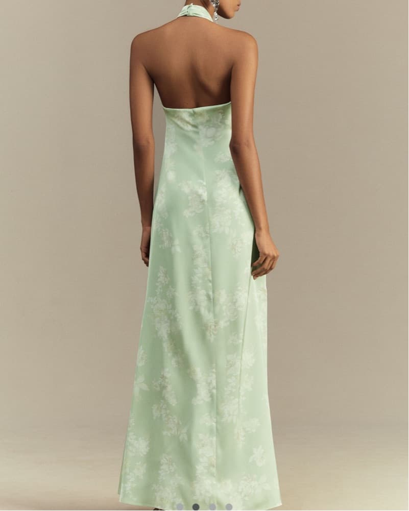 BHLDN Mint Green Floral Halter Gown - Image 3