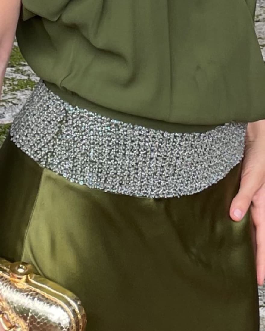 Vintage Green Silk & Chiffon Dress - Image 4