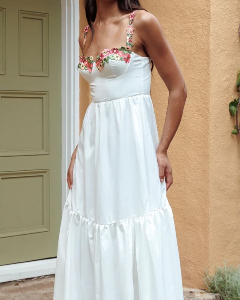 White Dress With Flower Details - Image 2
