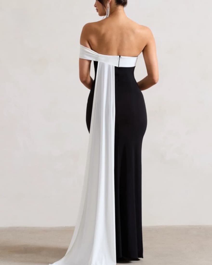 Black And White Bardot Split Maxi Dress  - Image 2