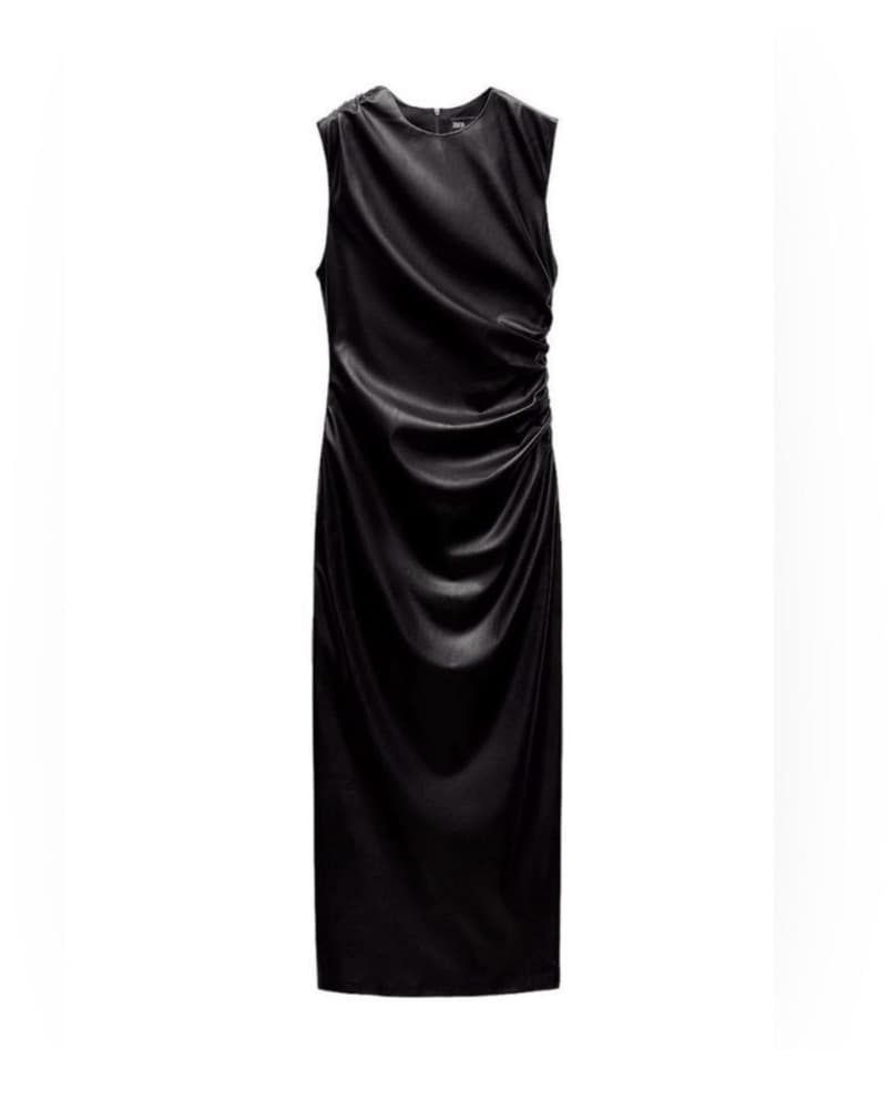 Zara Faux leather draped dress - Image 2