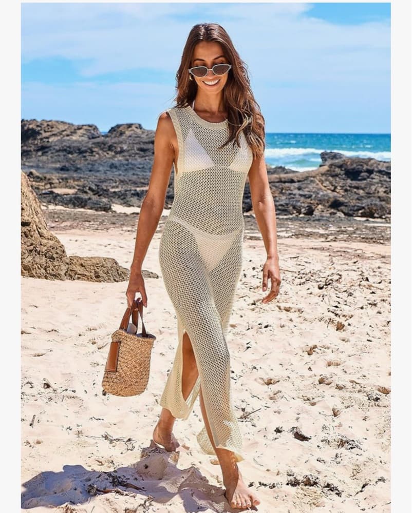 Knit Crochet Beige Coverup Dress - Image 3