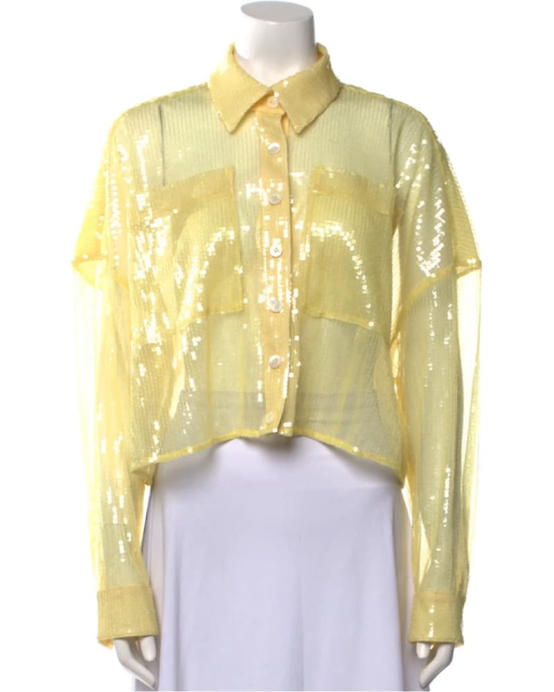 Staud Yellow Sequin Button Down Top - Image 1