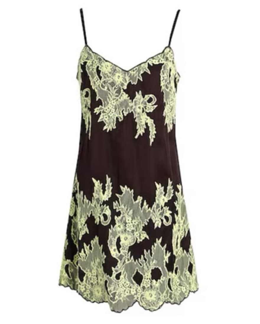 Lace Brown & Green Satin Mini Dress - Image 1
