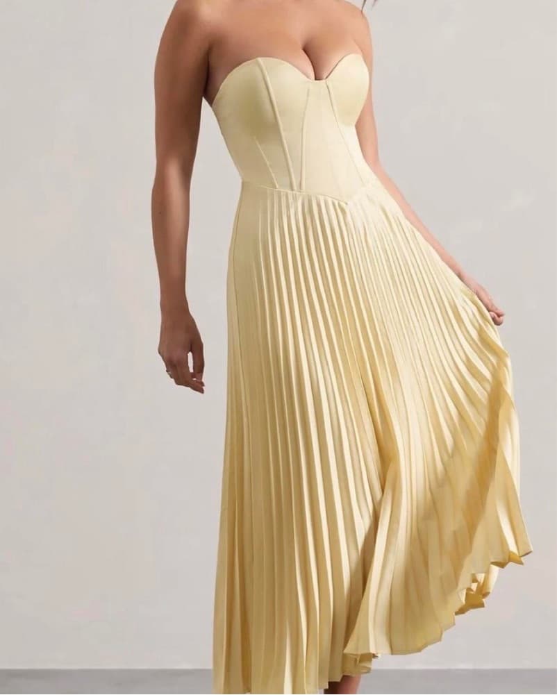 Yellow Club L London Pleated Midi Dress - Image 1