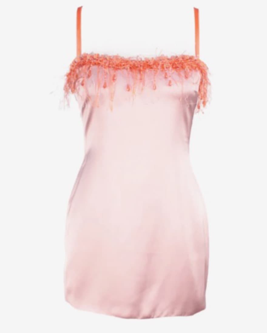 Beaded Mini Dress in Satin Pink GUIZIO - Image 1