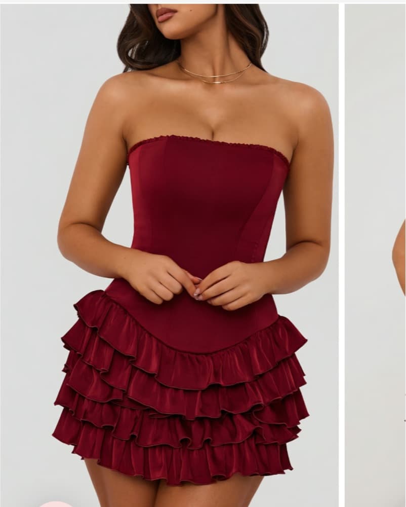 Red Strapless corset ruffled mini dress - Image 4