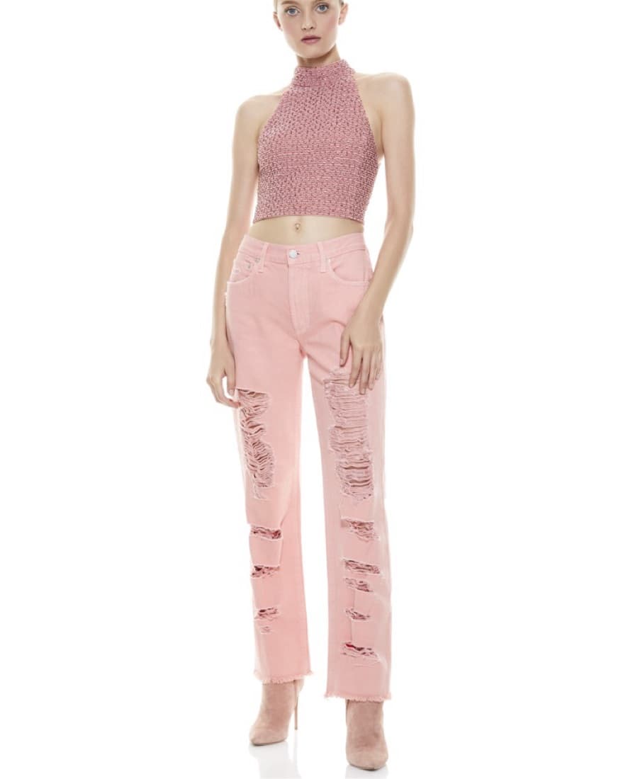 Alice + Olivia Soft Pink Distressed Jean - Image 2