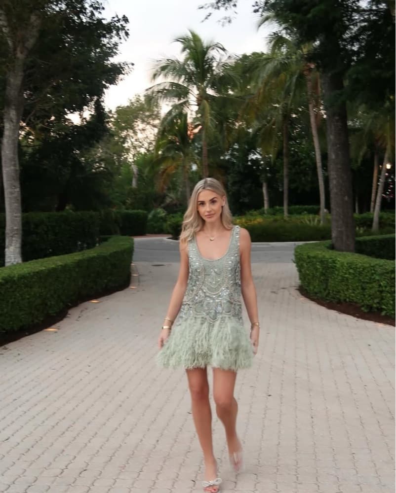 Embellished Mini Dress With faux Feather - Image 1