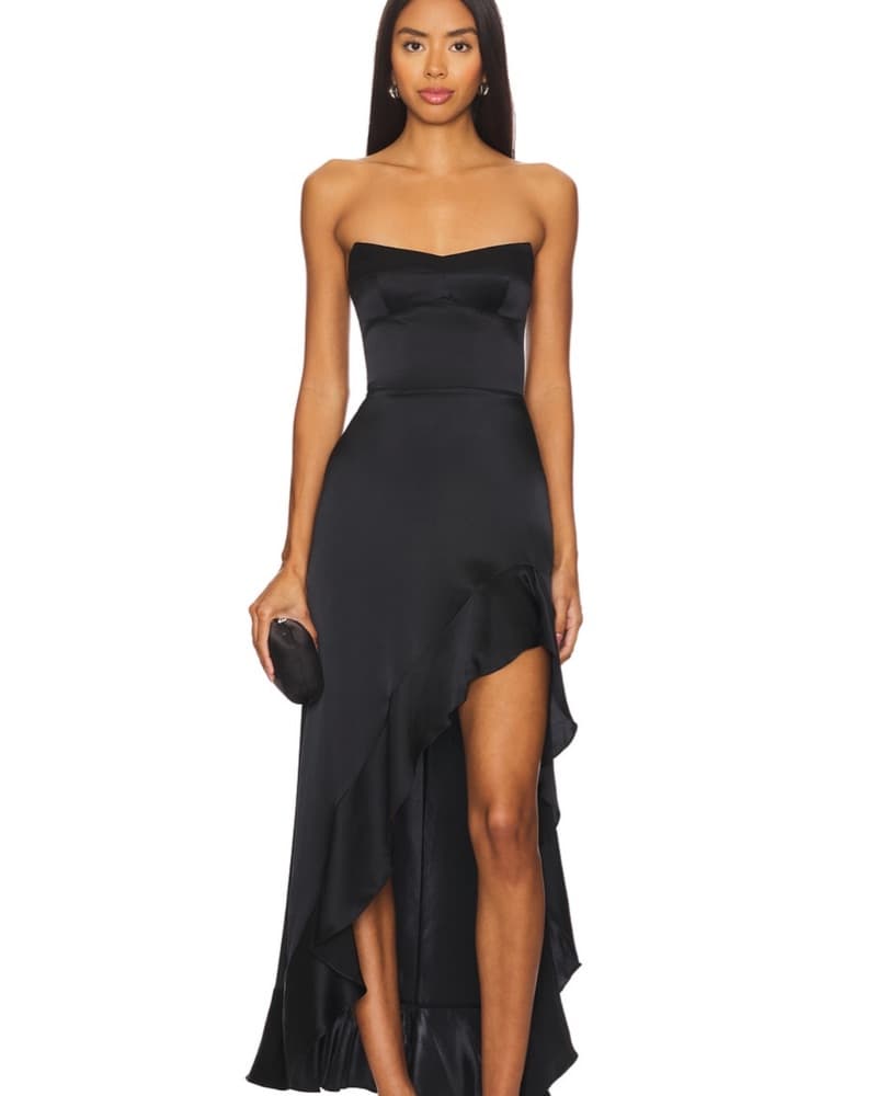 Silk Black Strapless Satin Gown - Image 1