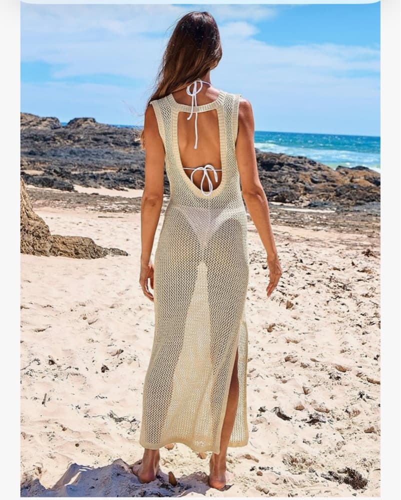 Knit Crochet Beige Coverup Dress - Image 6