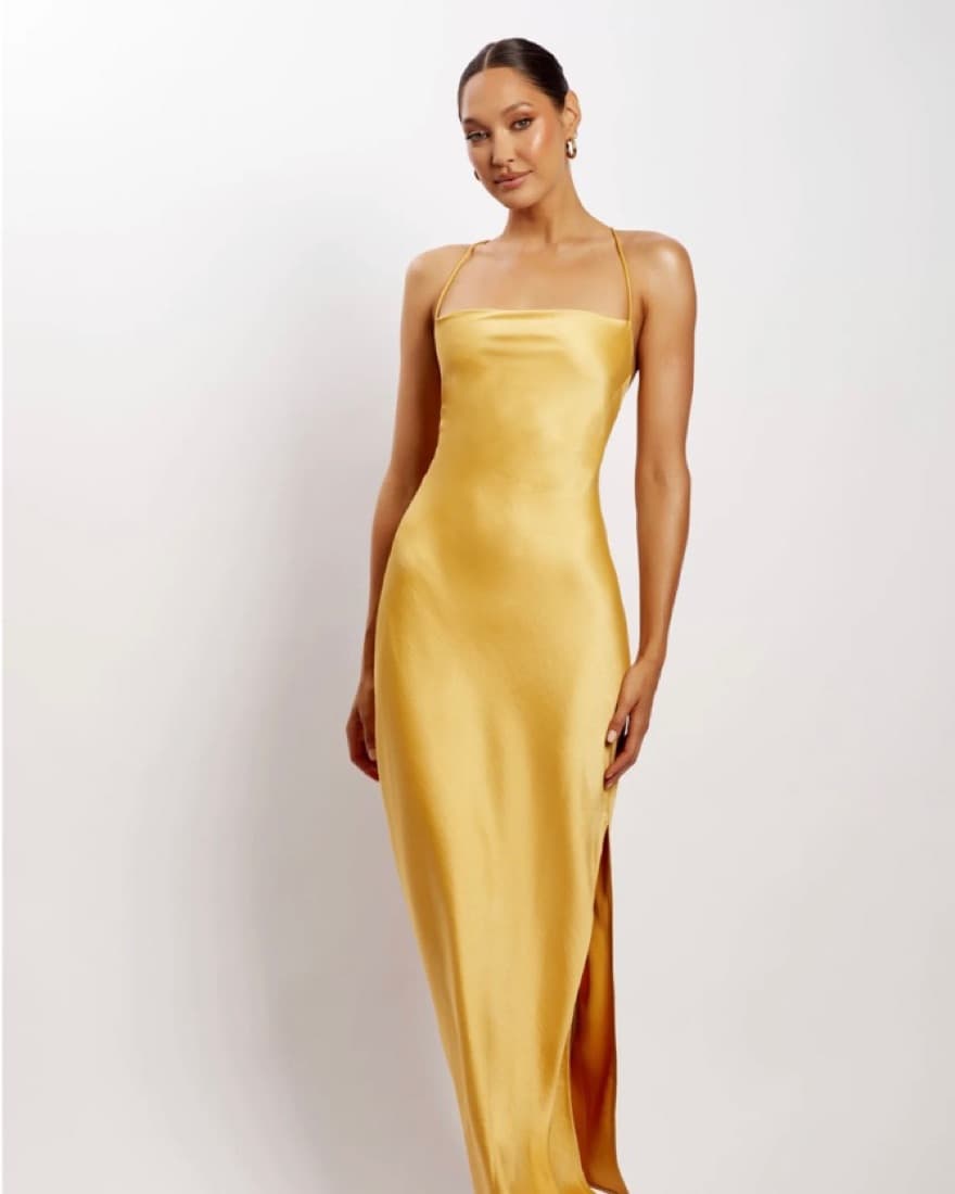 Yellow/ Goldish Wedding Guest Dress - Image 1