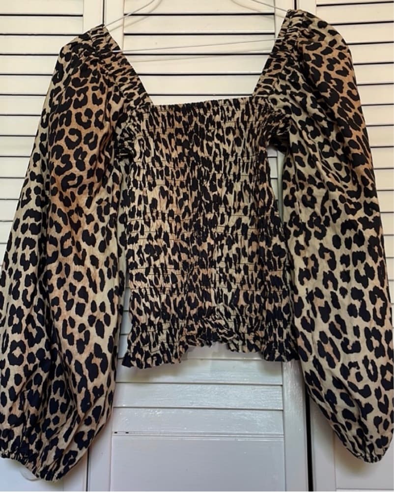 Ganni Leopard Smocked Top - Image 2
