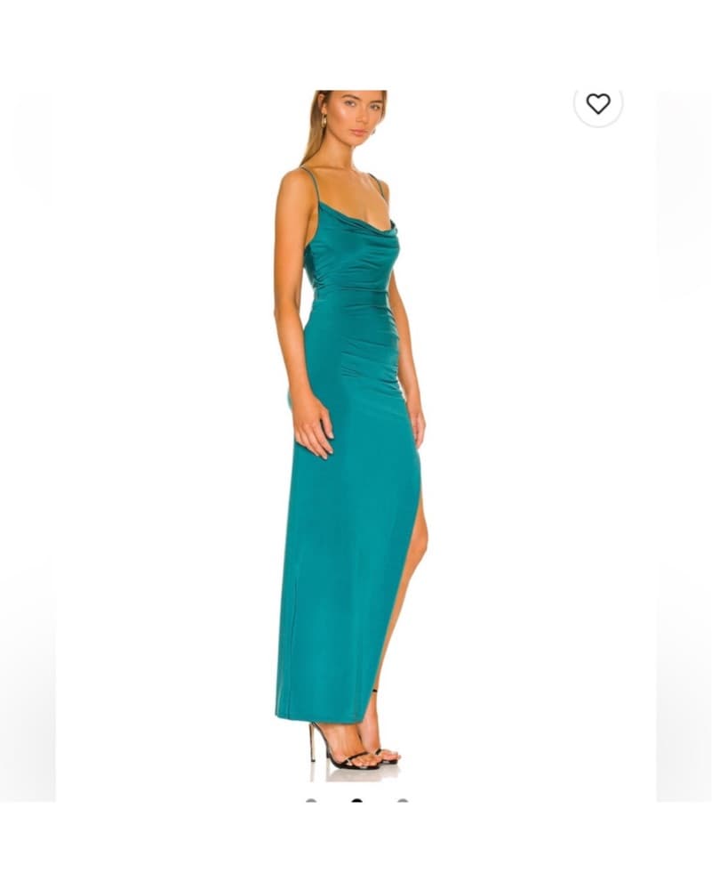 Stunning Teal Satin Maxi Dress - Image 2