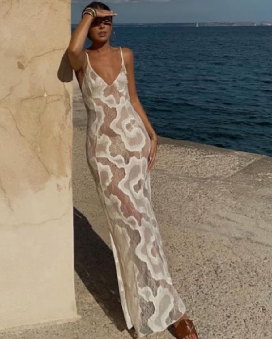 White Lace Slip Maxi Dress - Image 1