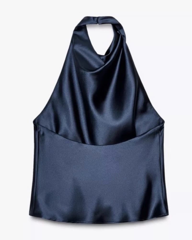 Zara Satin Navy Backless Top - Image 3