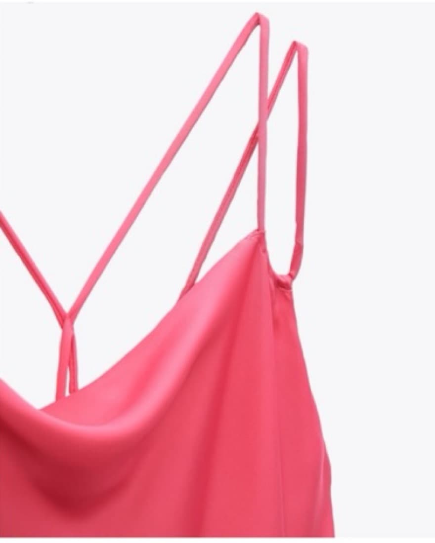 Zara Fuchsia Pink Satin Midi Dress - Image 3