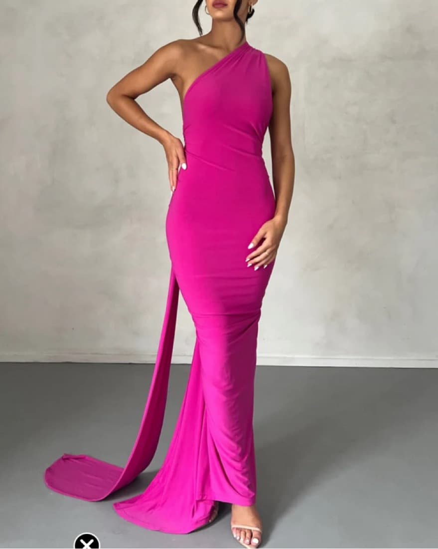 Fuchsia One-Shoulder Gown - Image 1