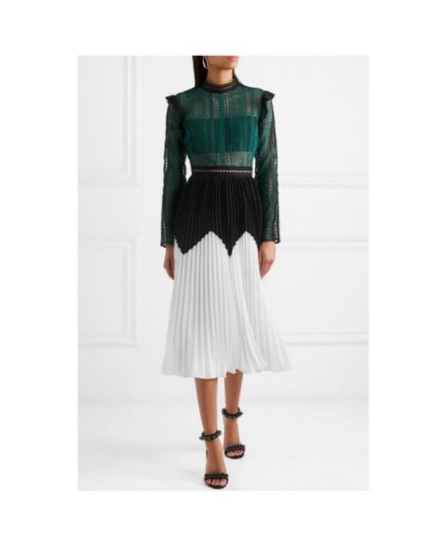 Self Portrait Lace Pleatted Crepe Midi - Image 1
