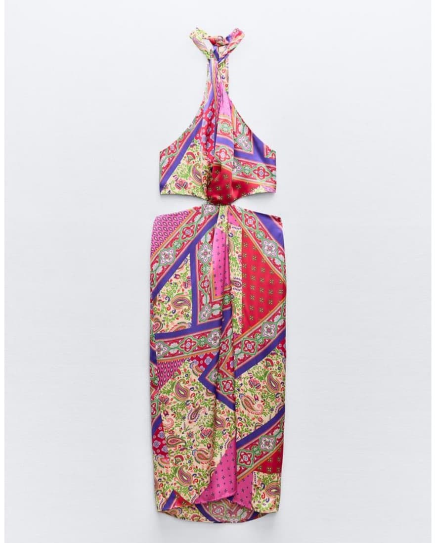 Zara Patchwork Printed Halter Dress - Image 5