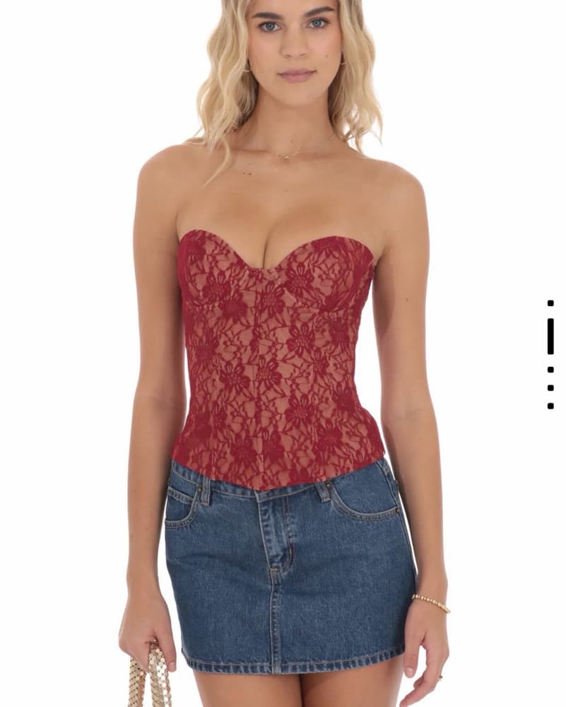 Strapless Lace Corset Top in Red  - Image 3